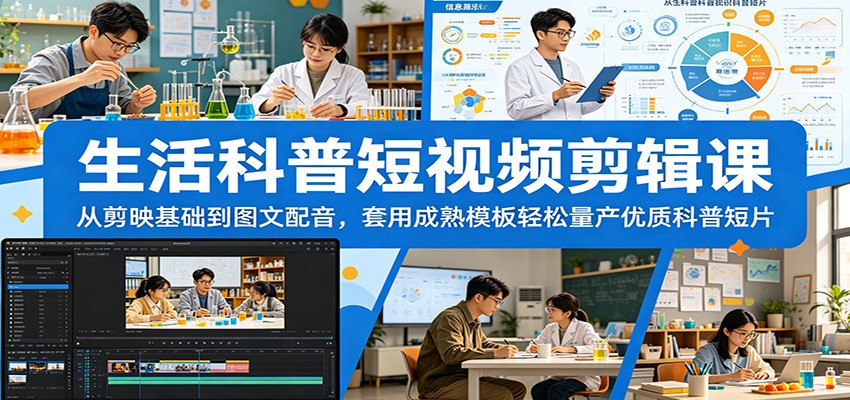 生活科普短视频剪辑课:从剪映基础到图文配音,套用成熟模板轻松量产优质科普短片