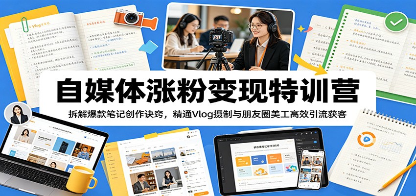 自媒体涨粉变现特训营:拆解爆款笔记创作诀窍,精通Vlog摄制与朋友圈美工高效引流获客