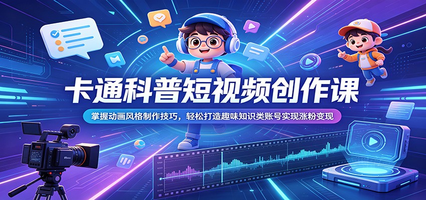 卡通科普短视频创作课:掌握动画风格制作技巧,轻松打造趣味知识类账号实现涨粉变现