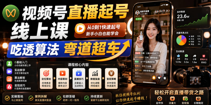 视频号直播起号线上课,吃透算法弯道超车