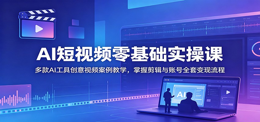 AI短视频零基础实操课:多款AI工具创意视频案例教学,掌握剪辑与账号全套变现流程