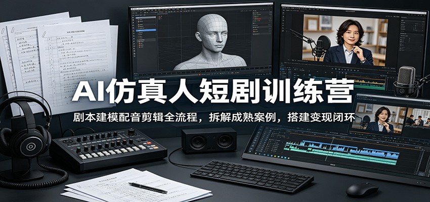 AI仿真人短剧训练营:剧本建模配音剪辑全流程,拆解成熟案例,搭建变现闭环