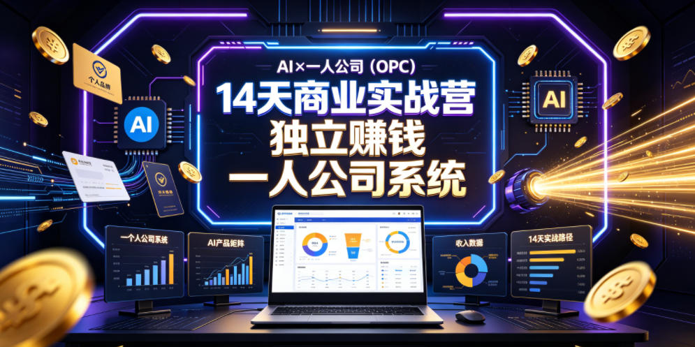 AI×一人公司14天商业实战营,用AI帮你搭建一个属于你自己的、能独立賺钱的一人公司系统