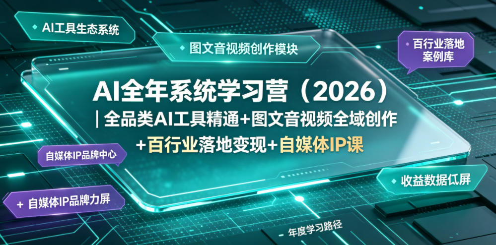 AI全年系统学习营|全品类AI工具精通+图文音视频全域创作+百行业落地变现+自媒体IP打造年度进阶大课