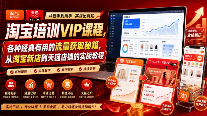 淘宝培训VIP课程,各种经典有用的流量获取秘籍,从淘宝新店到天猫店铺的实战教程