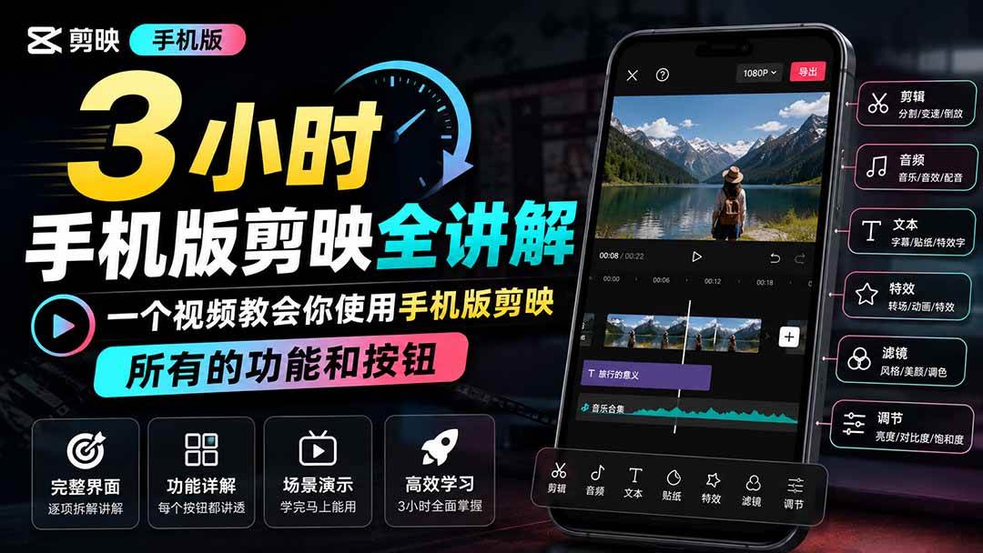 3小时手机版剪映全讲解,一个视频教会你使用手机版剪映,所有的功能和按钮