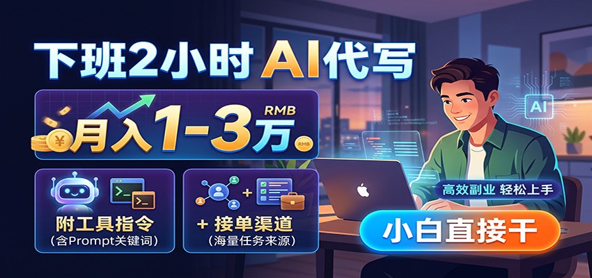 下班2小时AI代写,月入1-3万,附工具指令+接单渠道,小白直接干