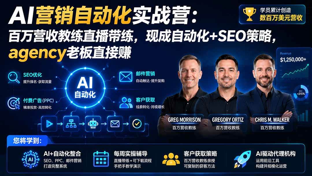 AI营销自动化实战营:百万营收教练直播带练,现成自动化+SEO策略,agency老板直接赚【原创双语字幕】