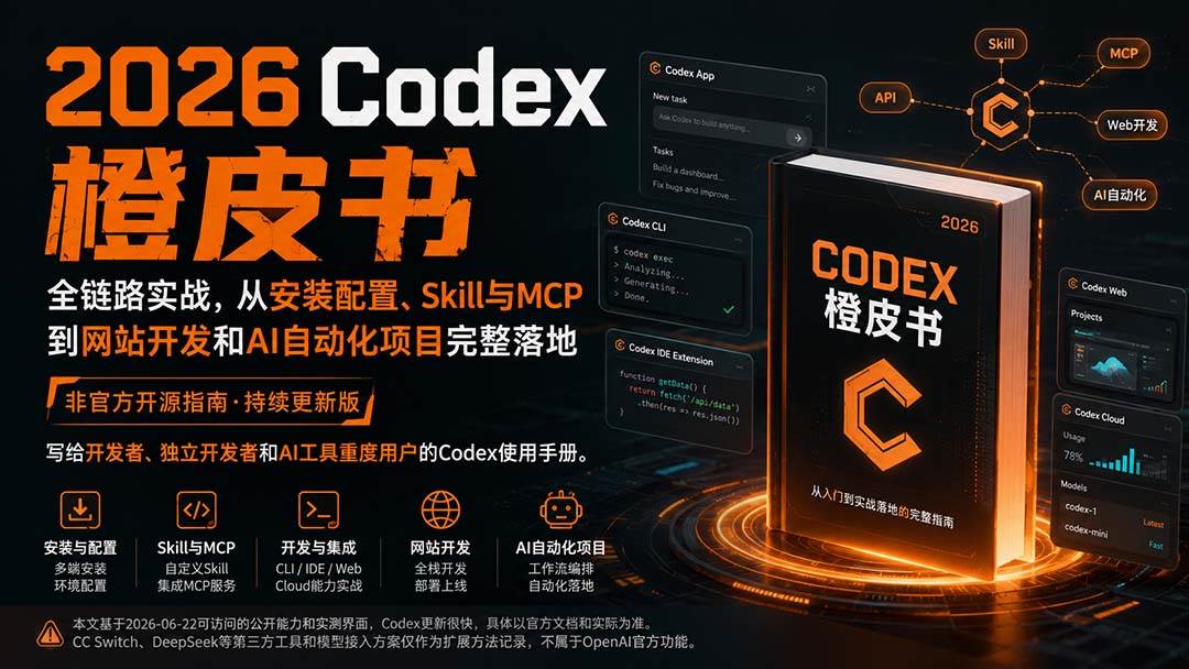 2026Codex橙皮书:全链路实战,从安装配置、Skill与MCP到网站开发和AI自动化项目完整落地