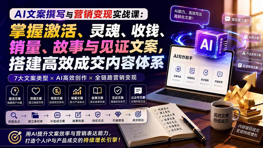 AI文案撰写与营销变现实战课:掌握激活、灵魂、收钱、销量、故事与见证文案,搭建高效成交内容体系