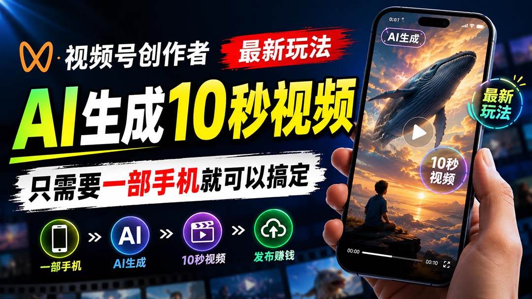视频号创作者最新玩法,AI生成10秒视频,只需要一部手机就可以搞定
