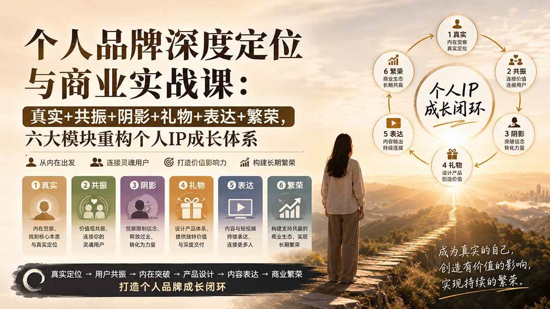 个人品牌深度定位与商业实战课:真实+共振+阴影+礼物+表达+繁荣,六大模块重构个人IP成长体系
