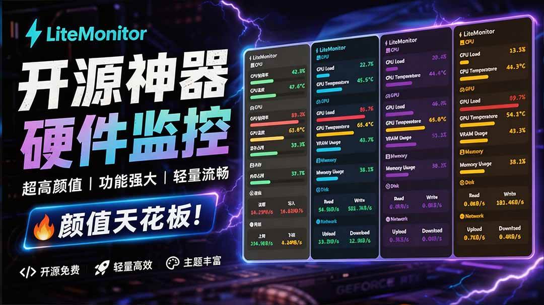 Github超过3.3K Stars!电脑桌面硬件监控工具,界面好看又好用,实时CPU/GPU/网速实时显示 LiteMonitor