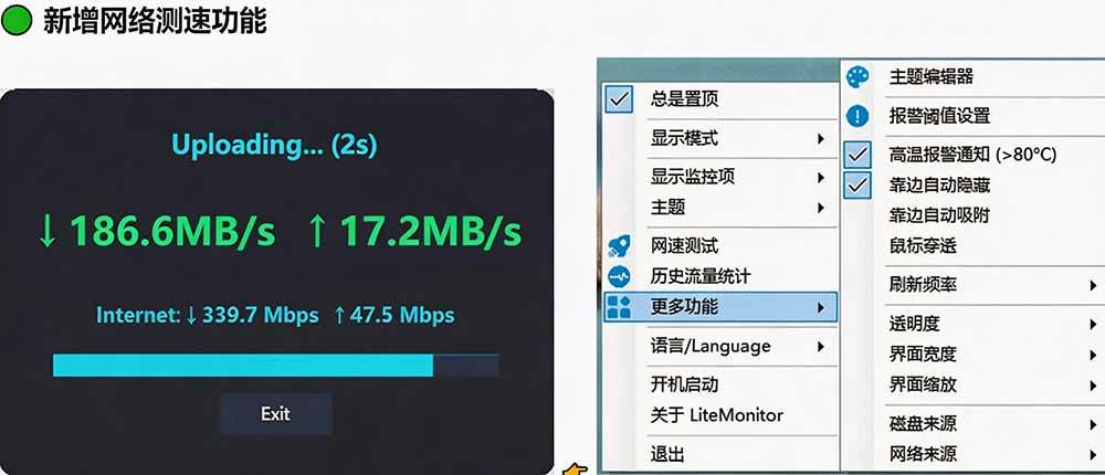 Github超过3.3K Stars!电脑桌面硬件监控工具,界面好看又好用,实时CPU/GPU/网速实时显示 LiteMonitor