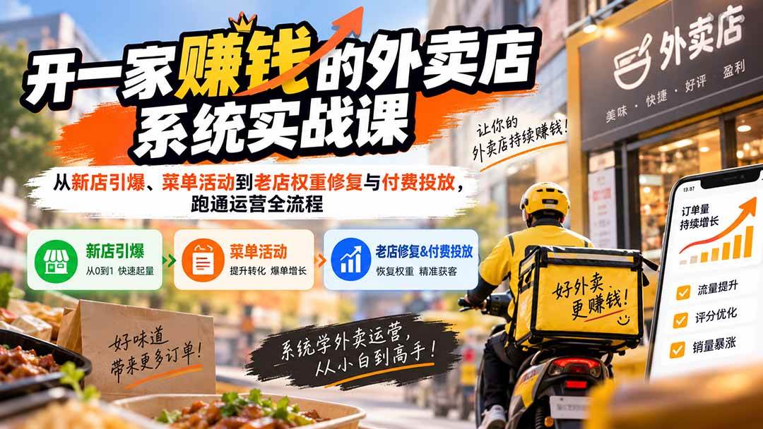 开一家赚钱的外卖店系统实战课:从新店引爆、菜单活动到老店权重修复与付费投放,跑通运营全流程