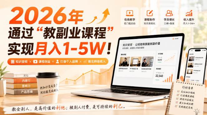 2026年通过“教副业课程”实现月入1-5W!毫无保留的全部教给你