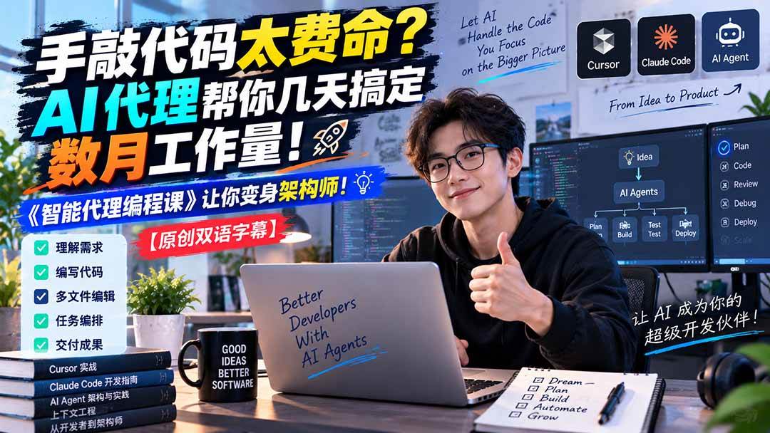 手敲代码太费命?AI 代理帮你几天搞定数月工作量!《智能代理编程课》让你变身架构师