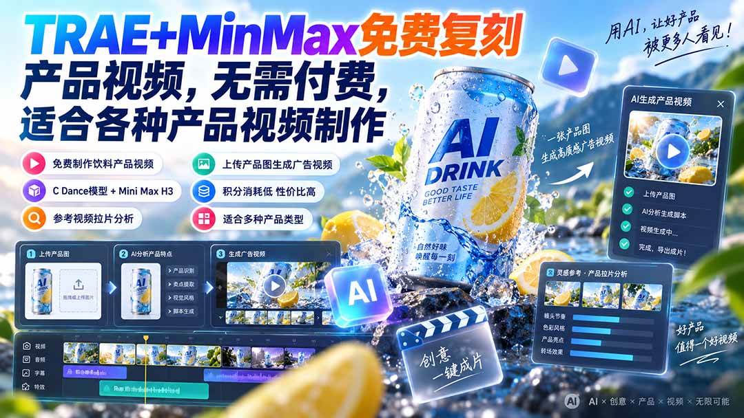 TRAE+MinMax免费复刻产品视频,无需付费,适合各种产品视频制作
