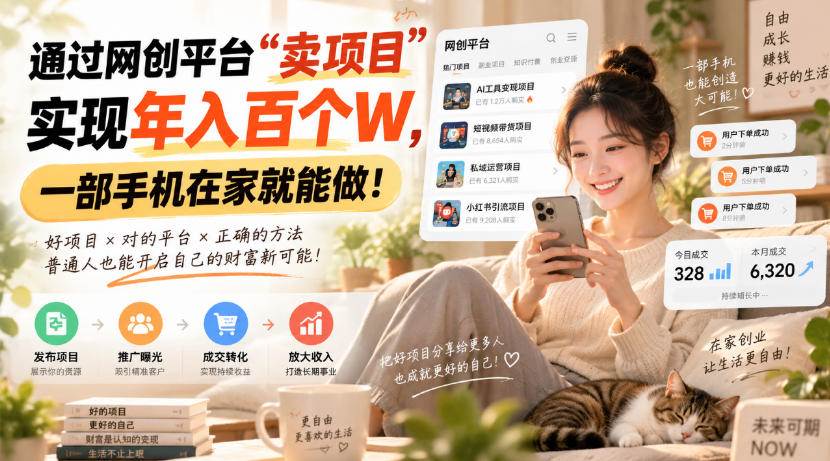 通过网创平台“卖项目”实现年入百万,一部手机在家就能做!