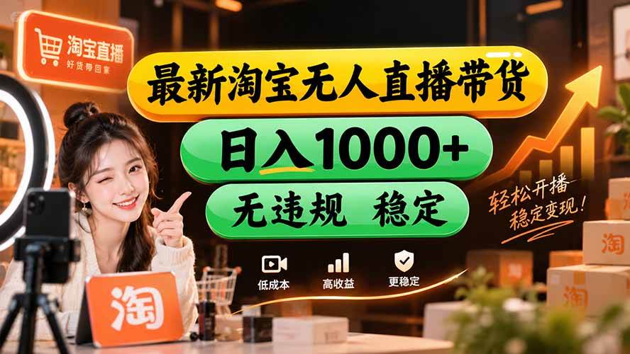 【新技术】淘宝无人直播,独家,日入2K+,无封号,可矩阵,长期稳定