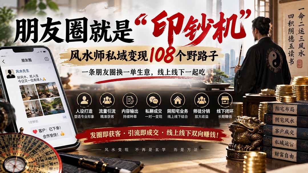 朋友圈就是“印钞机”,风水师私域变现108个野路子,一条朋友圈换一单生意,线上线下一起吃【文档】