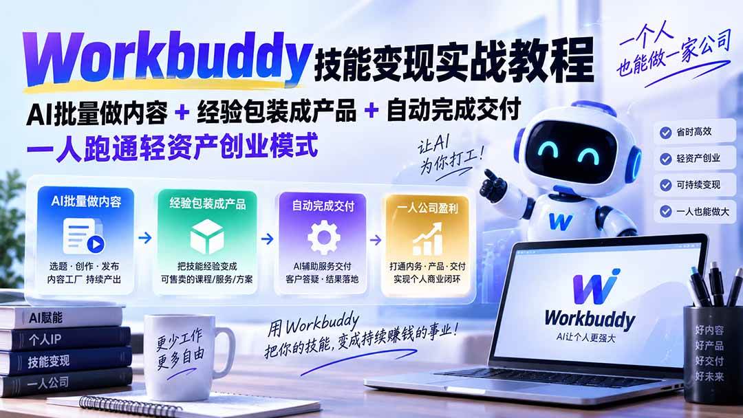 Workbuddy技能变现实战教程:AI批量做内容+经验包装成产品+自动完成交付,一人跑通轻资产创业模式
