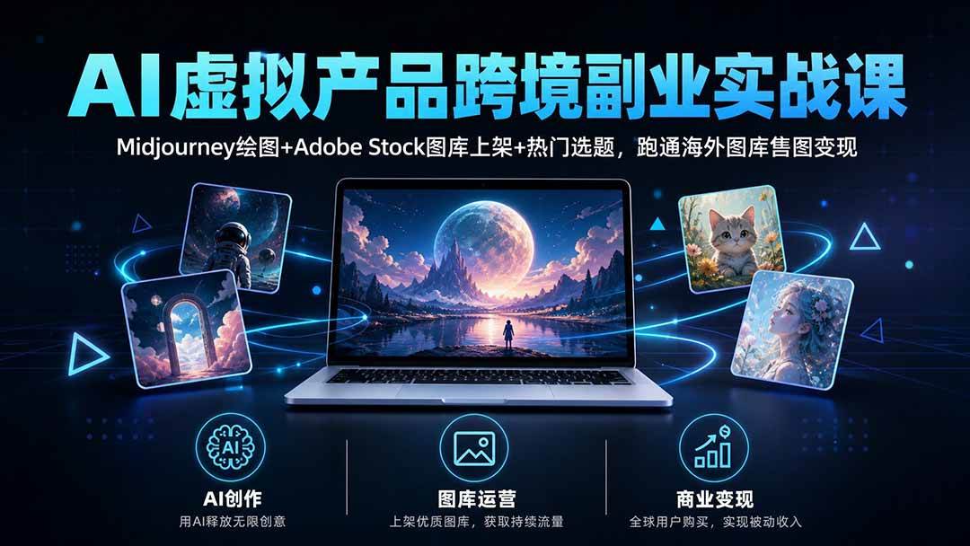 AI虚拟产品跨境副业实战课|Midjourney绘图+Adobe Stock图库上架+热门选题,跑通海外图库售图变现