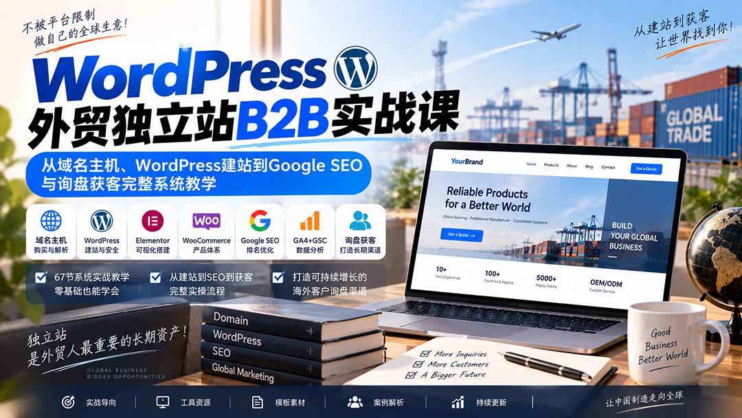 WordPress外贸独立站B2B实战课:从域名主机、WordPress建站到Google SEO与询盘获客完整系统教学