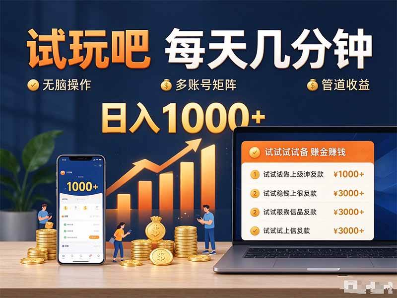 试玩吧每天几分钟日入1000+无脑操作,可矩阵并附有管道收益