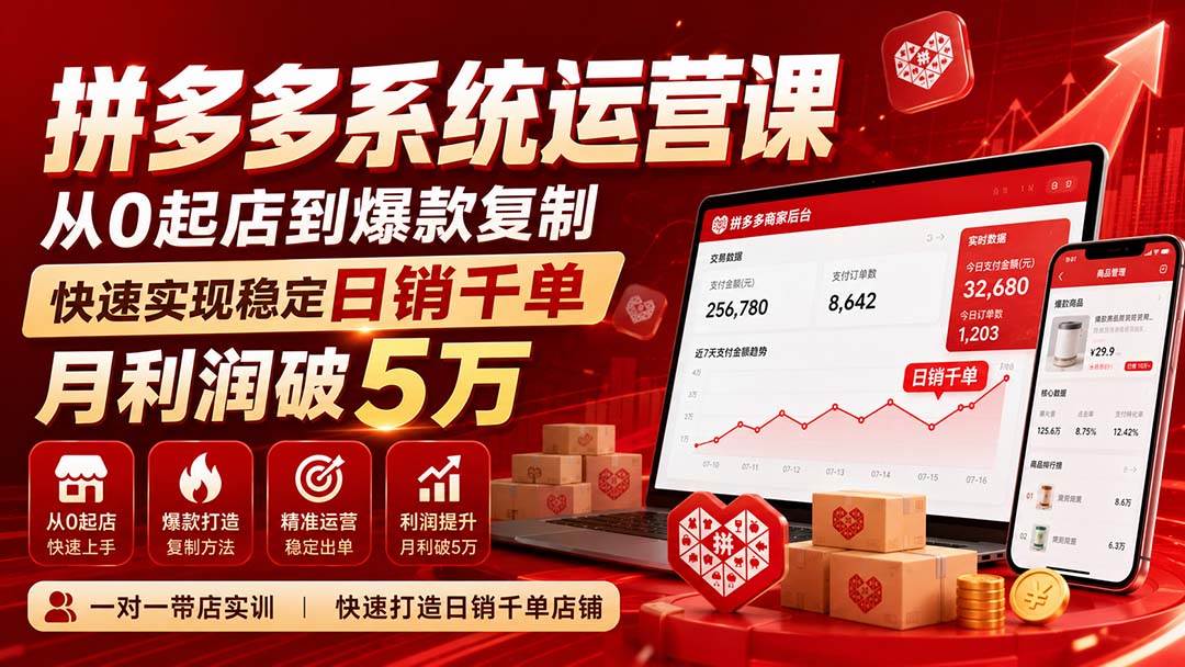 拼多多系统运营课-无水印(更新9月),从0起店到爆款复制,快速实现稳定日销千单,月利润破5万