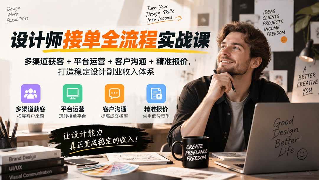 设计师接单全流程实战课-无水印|多渠道获客+平台运营+客户沟通+精准报价,打造稳定设计副业收入体系