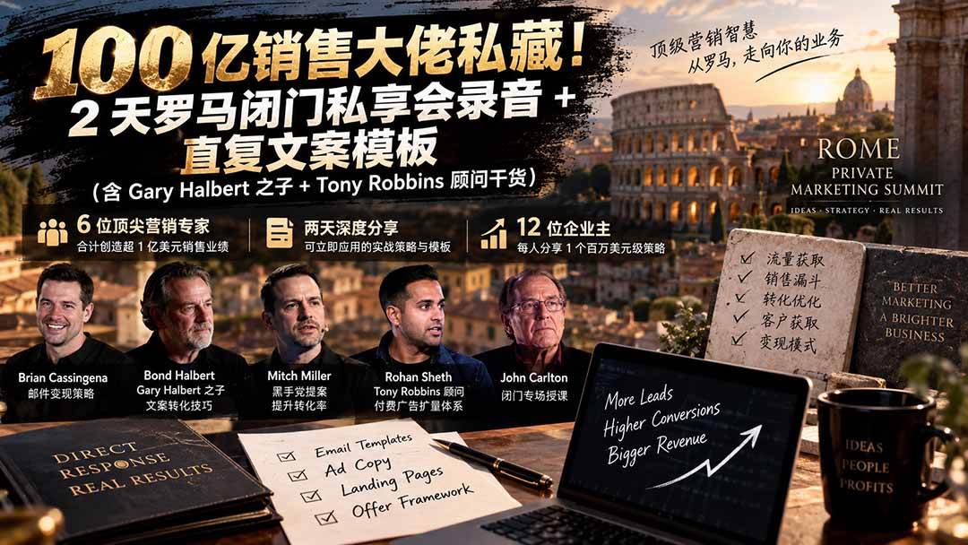 100亿销售大佬私藏-无水印!2天罗马闭门私享会录音+直复文案模板【原创双语字幕】
