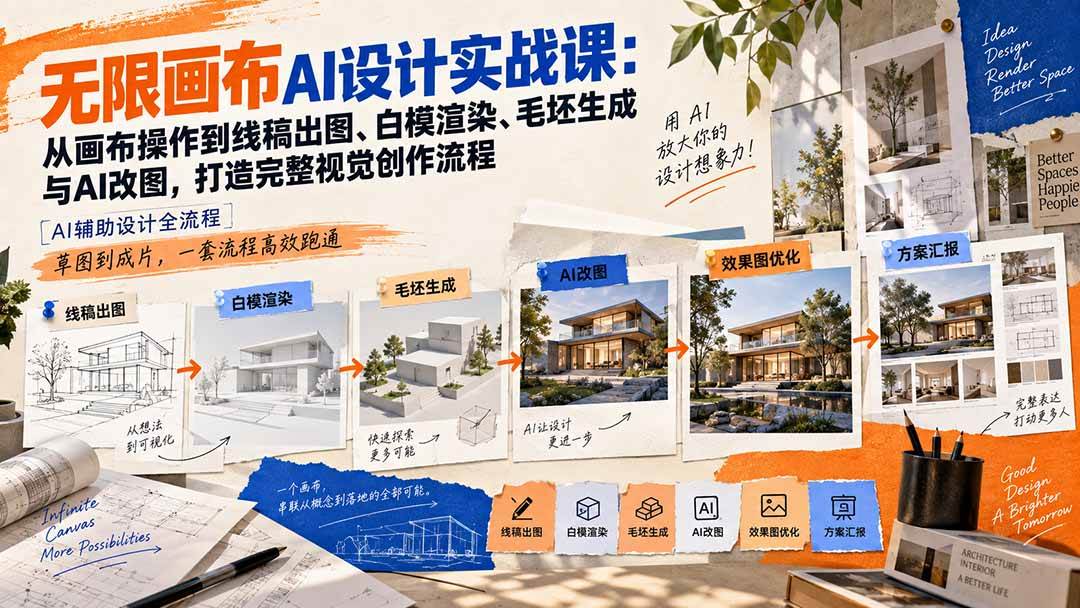【无水印】无限画布AI设计实战课-更新:从画布操作到线稿出图、白模渲染、毛坯生成与AI改图,打造完整视觉创作流程