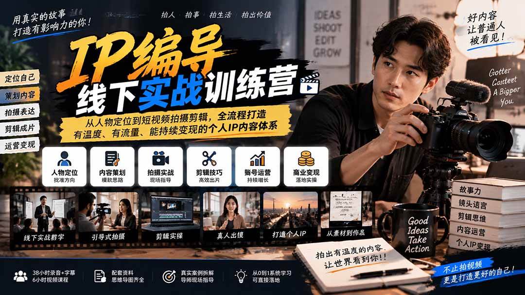 IP编导线下实战训练营-更新:从人物定位到短视频拍摄剪辑,全流程打造有温度、有流量、能持续变现的个人IP内容体系