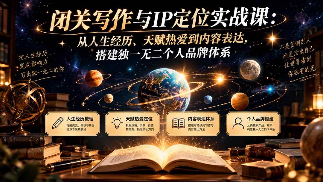 闭关写作与IP定位实战课:从人生经历、天赋热爱到内容表达,搭建独一无二个人品牌体系