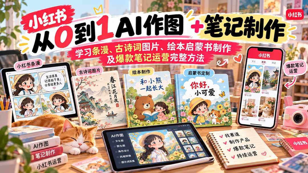 2026小红书AI内容创作从0到1:学习条漫、古诗词图片、绘本启蒙书制作及爆款笔记运营完整方法