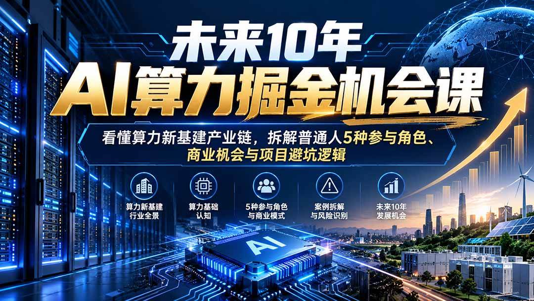未来10年AI算力掘金机会课:看懂算力新基建产业链,拆解普通人5种参与角色、商业机会与项目避坑逻辑