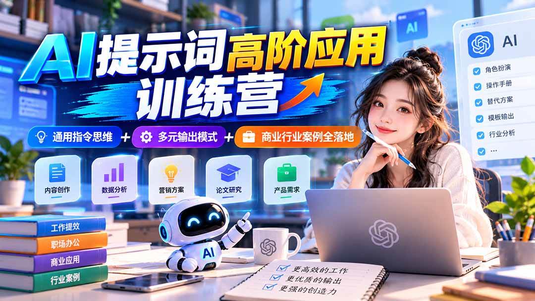 【无水印】AI提示词高阶应用训练营|通用指令思维+多元输出模式+商业行业案例全落地