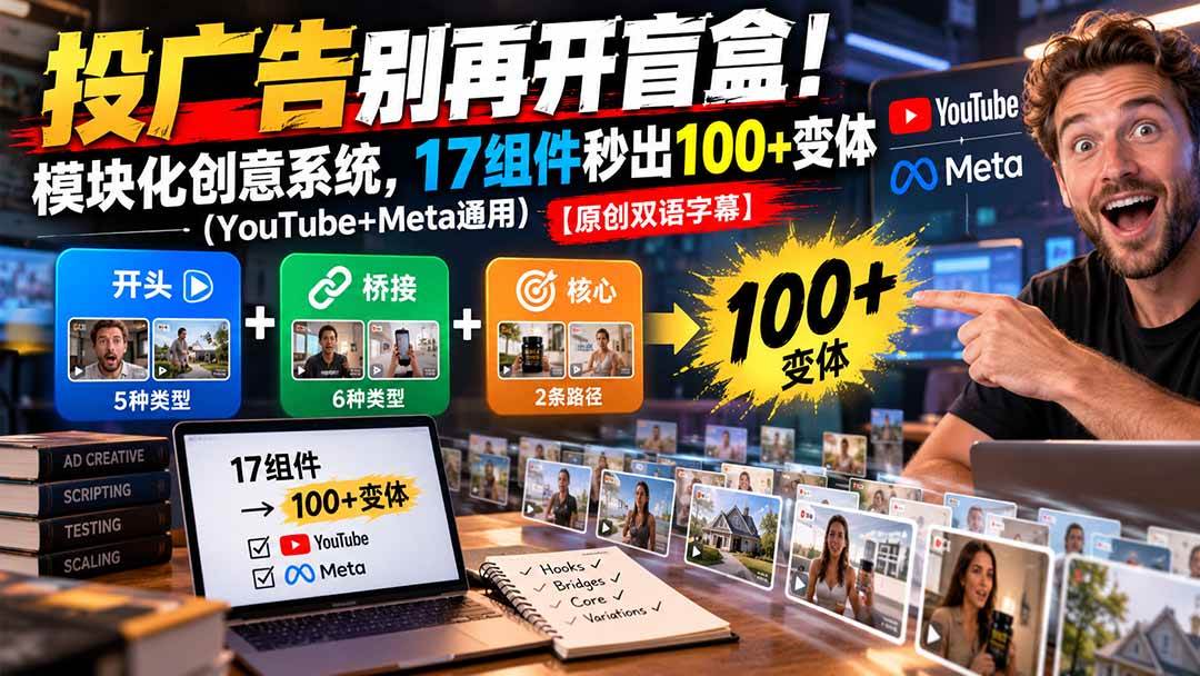 投广告别再开盲盒!模块化创意系统,17组件秒出100+变体【原创双语字幕】