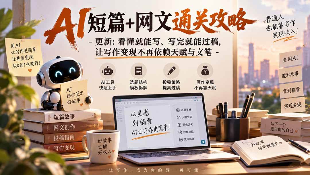 AI短篇+网文通关攻略-更新1009:看懂就能写、写完就能过稿,让写作变现不再依赖天赋与文笔