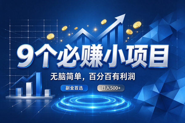9个必赚的小项目,超级无脑简单,百分百赚米的,副业首选,日收500+