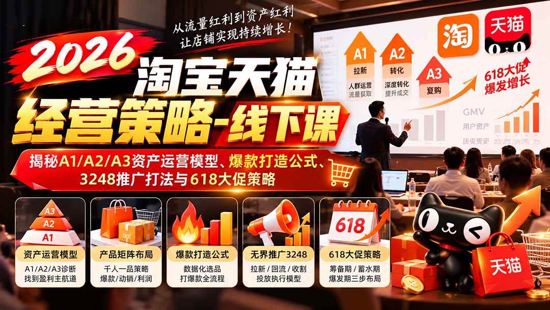 2026淘宝天猫经营策略-线下课:揭秘A1/A2/A3资产运营模型、爆款打造公式、3248推广打法与618大促策略