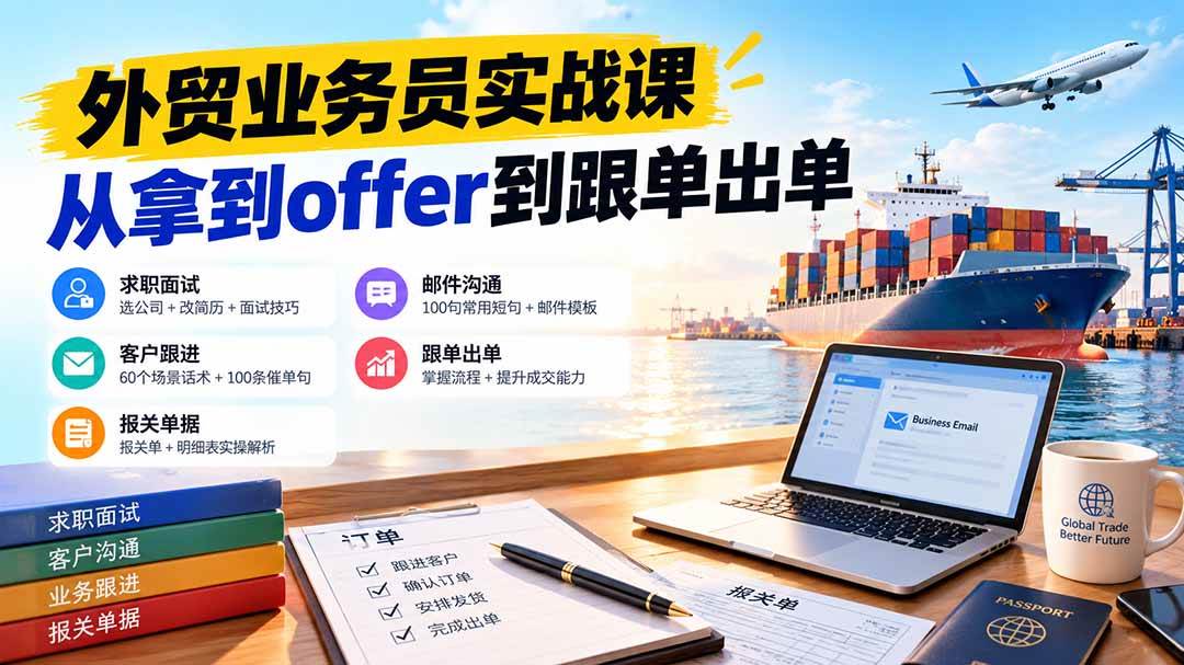 外贸业务员从求职到出单实战课:教你筛选优质公司、优化简历、应对面试、客户跟进催单及出口报关操作篇