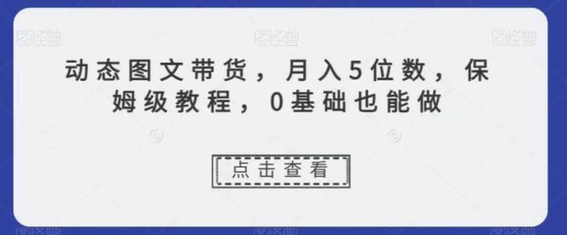动态图文带货，月入5位数，保姆级教程，0基础也能做【揭秘】