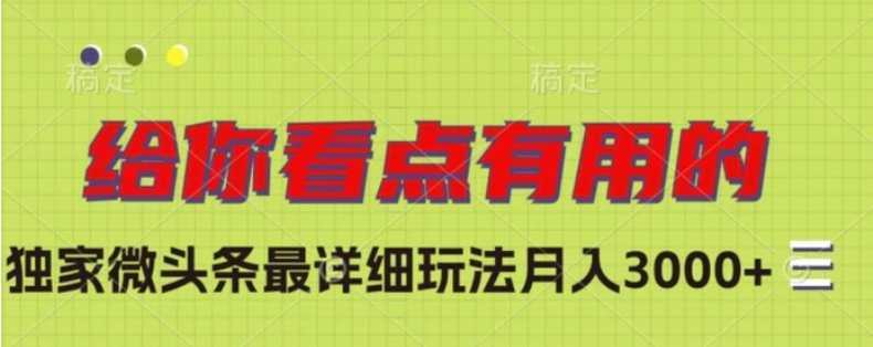 独家微头条最详细玩法，月入3000+【揭秘】