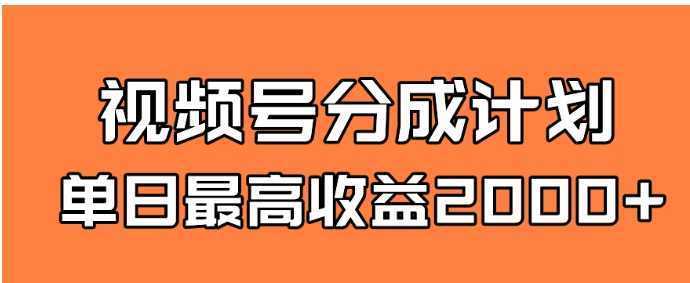 全新蓝海 视频号掘金计划 日入2000+