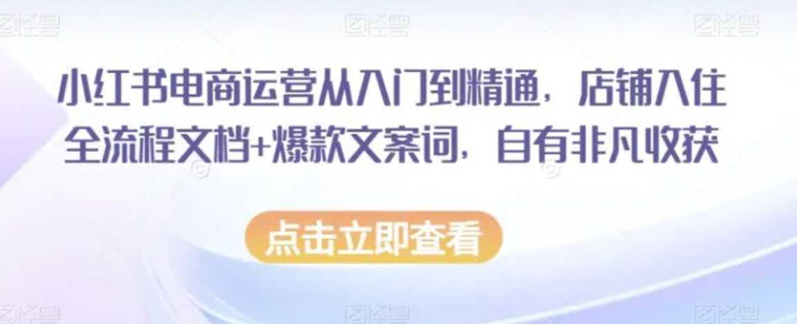 小红书电商运营从入门到精通,店铺入住全流程文档+爆款文案词,自有非凡收获