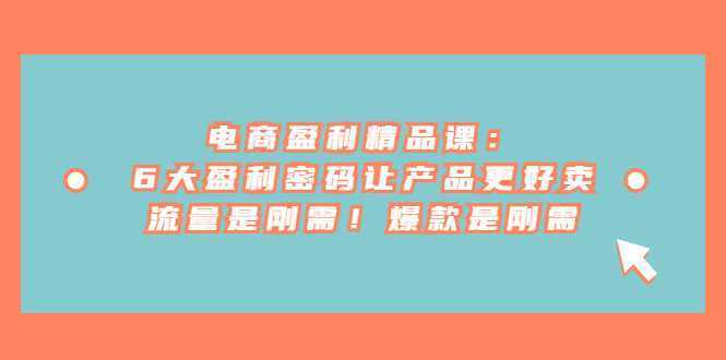 电商盈利精品课：6大盈利 密码让产品更好卖，流量是刚需！爆款是刚需