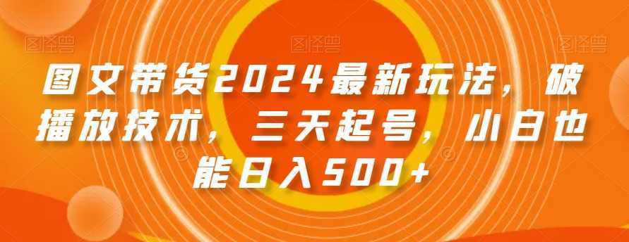 图文带货2024最新玩法，破播放技术，三天起号，小白也能日入500+【揭秘】