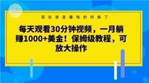 每天观看30分钟视频，一月躺赚1000+美金！保姆级教程，可放大操作【揭秘】